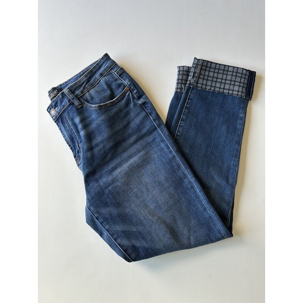 Judy Blue Grey Plaid Cuffed Slim Fit Jeans womens 9/29
